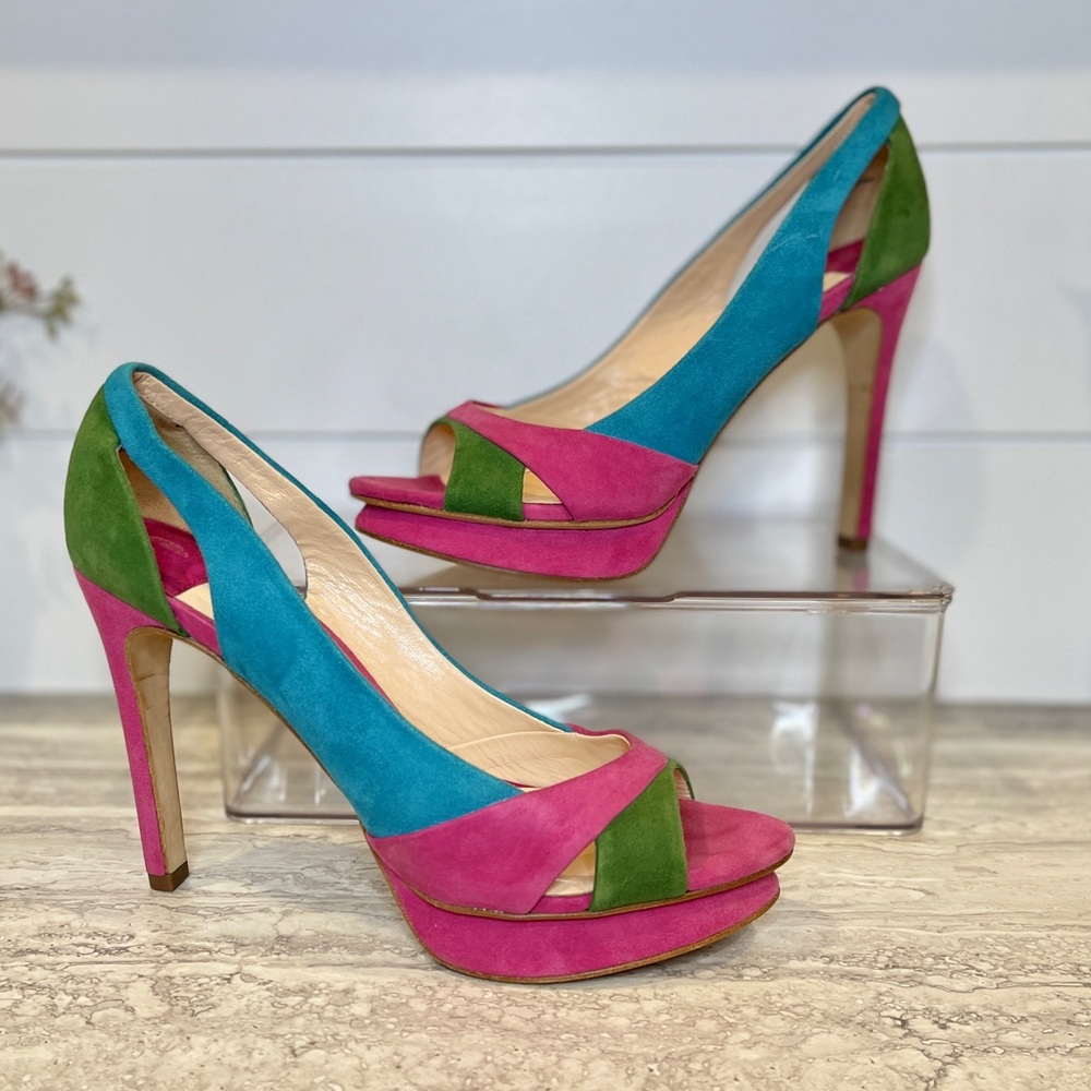 La Fenice Venezia 4 Inch Multi-Colored Suede Stilettos in Size 8